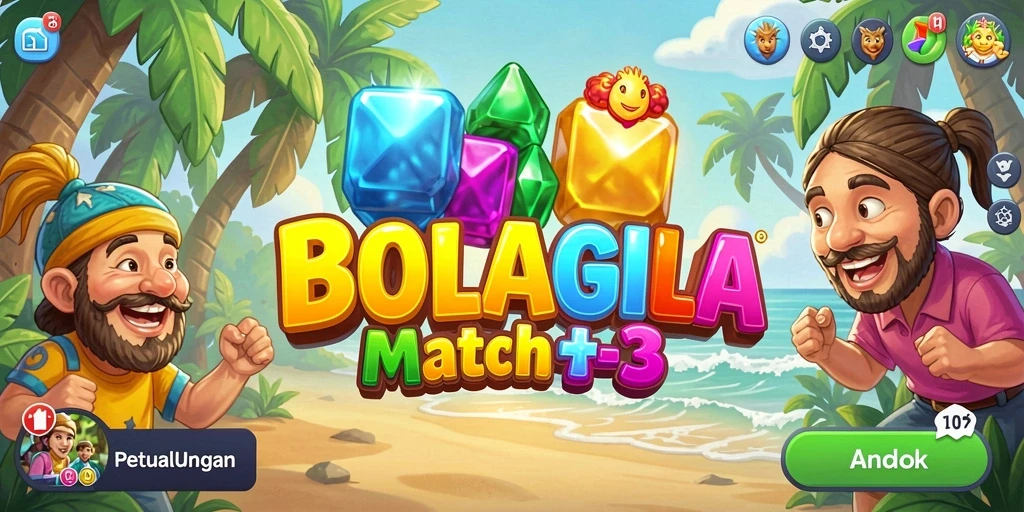 Tampilan BOLAGILA dengan gameplay Match-3 yang menarik dan penuh warna.