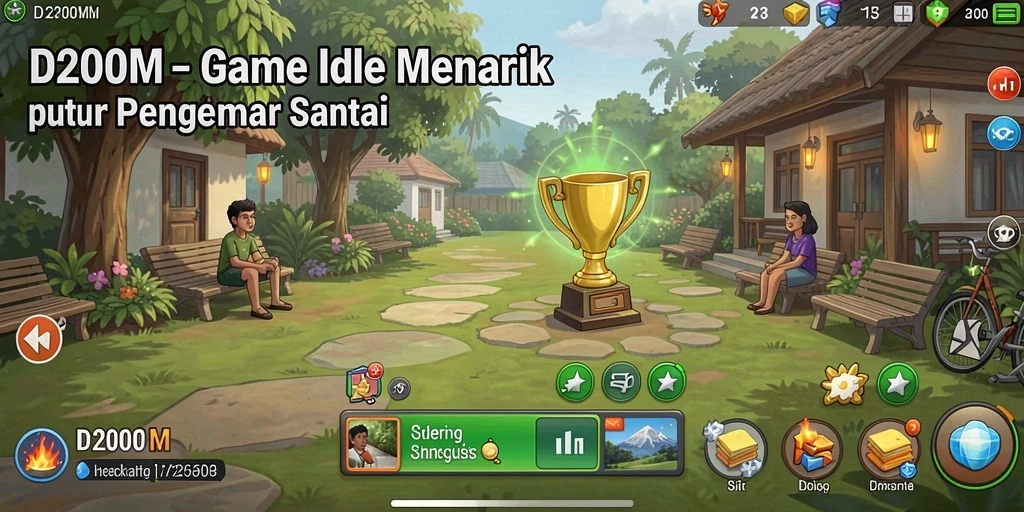 Tampilan menarik game Idle D200M dengan karakter yang berkembang.