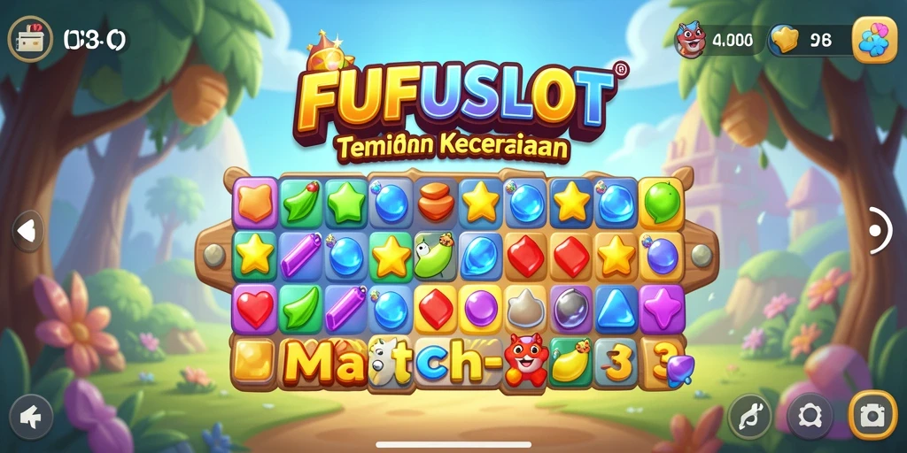 Screenshot FUFUSLOT menampilkan aksi seru dalam gameplay Match-3.