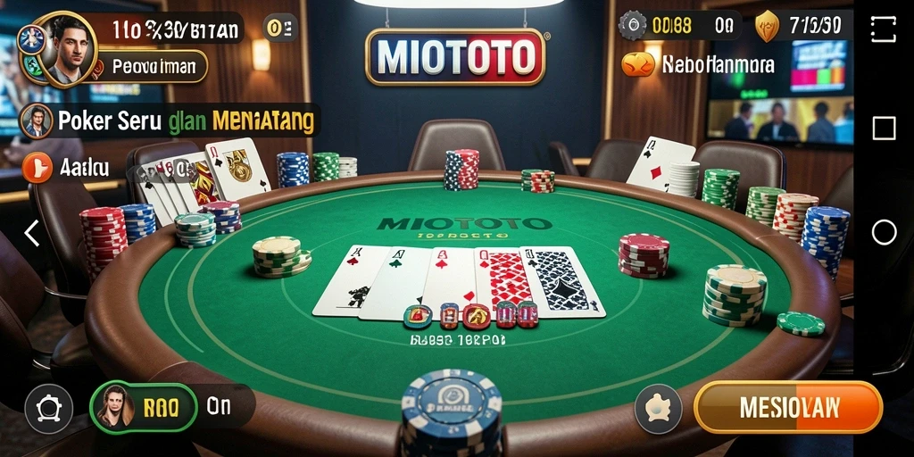 Tangkapan layar MIOTOTO menampilkan suasana permainan Poker yang seru dan interaktif.