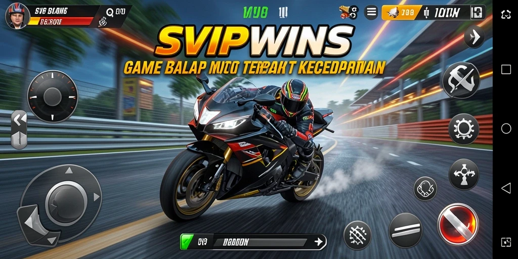 Screenshot gameplay SVIPWINS menampilkan aksi balap motor yang mendebarkan.