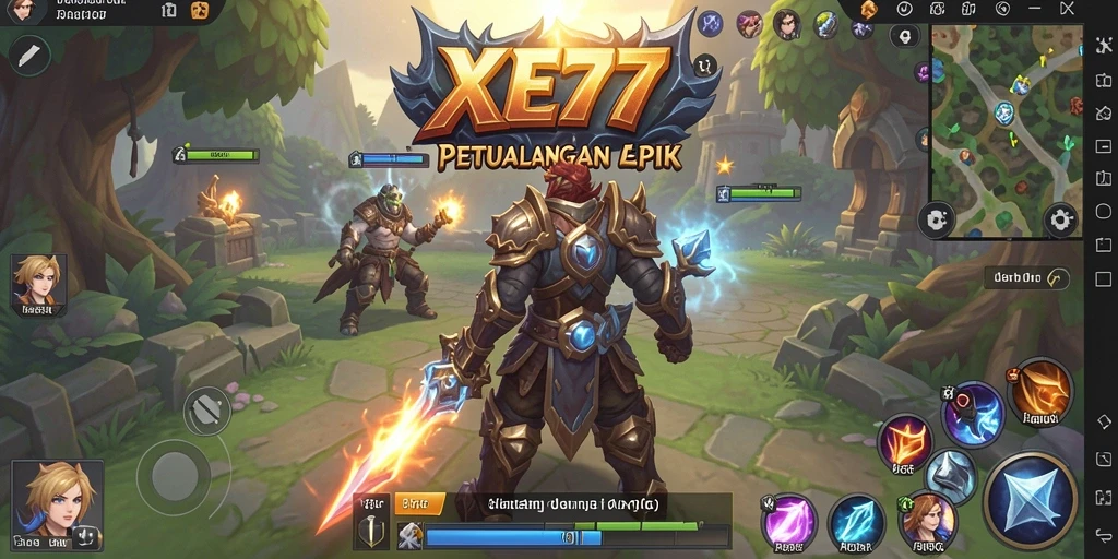 Tampilan gameplay dinamis yang memikat dalam XE77, penuh aksi dan petualangan ARPG.